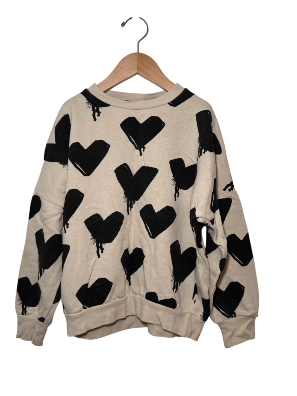 LITTLE MAN HAPPY cream & black dripping hearts sweatshirt - size 6/7